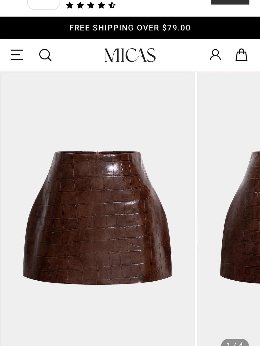 Croc-Embossed Chocolate Brown Leather Mini Skirt